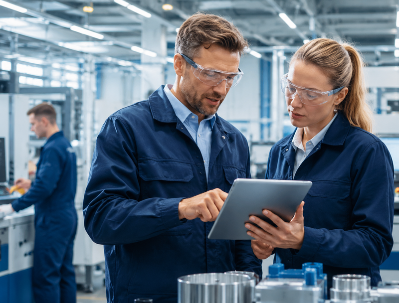 itarbeitende in der Fertigung planen Serviceprozesse mit ITSM und ESM Software